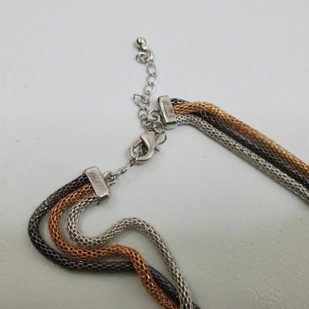 Mixed Metal Necklace Rhinestone Multi Strand Gray - Picture 5 of 8